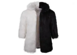 Men039s kürk sahte erkek kış punk rock ceket kapşonlu uzun ceket siyah beyaz patchwork paltosat5459478