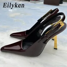 Eilyken Design Thin High Heill Poinded Toe Women Pumps Street Style Banquet Backle Strap Party Slingbacks女性靴240328