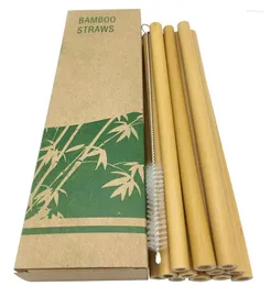 Питье соломинки 10 шт. Натуральная бамбуковая солома 20 см многоразового использования с чистящей щеткой экологически чистым аксессуаром для коктейль-бара