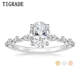 TIGRADE 3CT 925 Sterling Silber Ring Oval Cut Zirkonia Verlobungsringe Solitär Halo Versprechen für Frauen Größe 240402