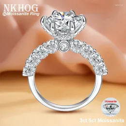 Anéis de cluster nkhog completo moissanite 5ct anel s925 banhado a prata 18k ouro mulheres fogo de artifício corte de seis garras presente casamento bandas finas jóias gra