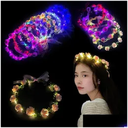 Trança de cabelo piscando a decoração de festa brilhante guirlanda faixa de cabelo coroa flor faixa de cabeça mulheres meninas led light up grinalda luminosa headw otl9k