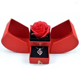 Dekorativa blommor Apple Creative Rose Gift Box Halsband för att skicka Friends Valentine's Day Christmas Birthday High