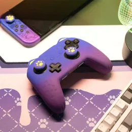 Cases Blue Purple Cat Paw Silicone Soft Shell Gamepad Skin For Nintendo Switch Pro NS Game Controller Case Thumb Stick Grip Cap Cover
