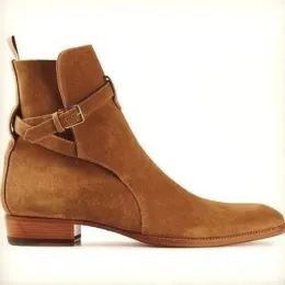 Botas botas de inverno para homens feitos feitos à mão no tornozelo de camurça falsa vestido de couro para botas formais design de moda chelsea botas