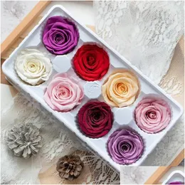 Ghirlande di fiori decorativi 8 pezzi/scatola teste di fiori di rosa fresca conservata 4-5 cm rose secche per orsacchiotto fatto a mano fai da te disposizione eterna Dhelp