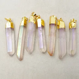 Charms WTP996 5st/Lot Charm Angel Aura Stone Pendant With Gold Top, High Quality Stone Spendant Natural Stone Jewelry