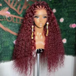 Wigs Burgundy 26 inç uzunluğunda%180 Yoğunluk Glueless 99J Kinky Kıvırcık Dantel Ön Peruk Babyhair Isı Sıcaklığı Günlük Siyah Kadınlar İçin