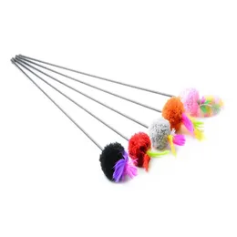 Cat Toys Tease Stick Toptan Pompom Tüy Pet İnteraktif Oyuncak Kalın Elastik Plastik Uzun Kutup Damlası Ev Bahçe Malzemeleri Dhytl