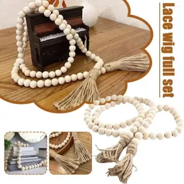 Decorative Flowers 100cm Wooden Bead Garland Farmhouse Rustic Country Beads Tassle Prayer Hanging Wall Decorations V3d3