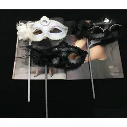 أقنعة الحفلات أسود أبيض على عصا y eyeline marquerade mardi gras healoween ealoween eyeliner side flower masks5305063 drop delivery home dhh49