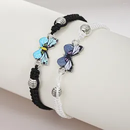 Charm Bracelets 17KM Fashion Butterfly Weave Couple For Women Men Black And White Adjustable Bracelet Trendy Jewelry Party Gifts 2024