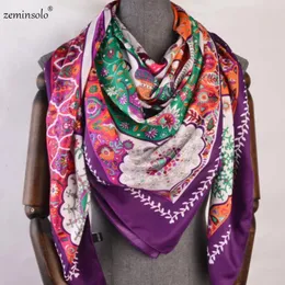 130*130 cm Plant Jungle Sun Luksusowa marka szalik Kobiety Szaliki Szaliki Twill Square Square Hidżab Scarf Faulard Bandana Kerchief 240325