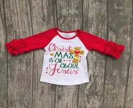 Neues T-Shirt für Babys, Mädchen, Weihnachten, Raglanärmel, Kleinkind, Kinder, rot und gepunktet, Rüschen-Top, modisches Kinder-Weihnachtsshirt3152307