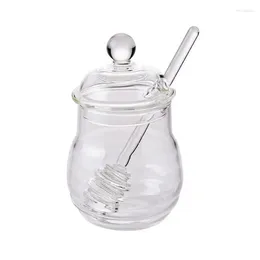 زجاجات تخزين 300 مل من جرة العسل مع الزجاج Dipper Beehive Ho-Mney Pot Clear Honeycomb Tank Mitchen