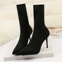 Buty seggnice seksowne botki na dzianinowe buty wysokie obcasy dla damskich butów modowych 2023 Spring Autumn kostki botki botki żeńskie