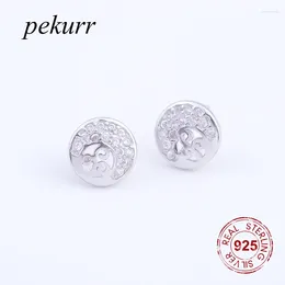 Stud Earrings Pekurr Cubic Zircon Circle Earring 925 Sterling Silver Round Flower For Women Accesories Fashion Jewelry CZ