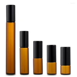 Aufbewahrungsflaschen HEALLOR Brown Steel Ball Ätherisches Öl Flasche 1ML-10ML Parfüm Unterabfüllung Outdoor Kosmetik Leeres Glas