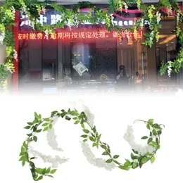 장식용 꽃 5pcs 인공 가짜 등나무 포도 나무 흰색 매달려 라탄 화환 시뮬레이션 실크 끈 홈 파티 웨딩 장식