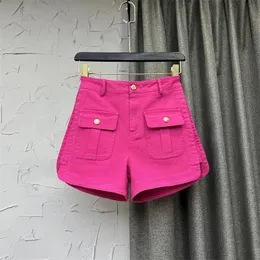 Rose Red High Waist denim Shorts Summer Fashion Split Thin Button AllMatch Aline WideLeg Cargo Pants Femal Solid Jeans 240402