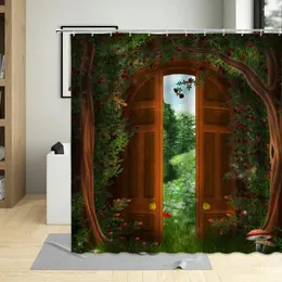 Cortinas de chuveiro fantasia conto de fadas mundo cortina videira porta verde floresta cogumelo animal decoração do banheiro poliéster banho com ganchos