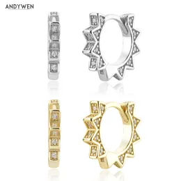 Orecchini Andywen 925 Sterling Silver Gold Spike Hoop Piercing Huggies Clip per orecchie di lussuoso