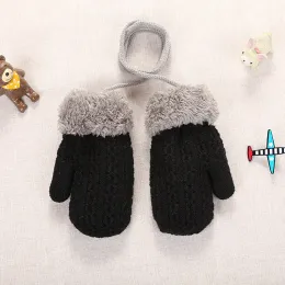 1-3 Jahre alte Kinder Handschuhe Doppelschicht gestrickte Wolle und Samt dick hängende Hals Winter Kinder, um warmen Outdoor zu halten