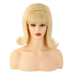 Wigs Hairjoy Women Flip Wigs 70s Pinup Pelucas 60s Retro Beehive Style Vintage Look Betty Ruble Halloween Costume with with bangs