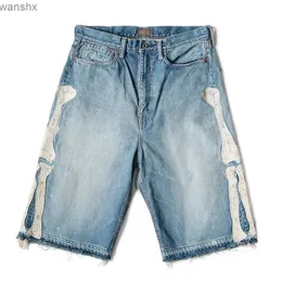 Herren Jeans Kapital Hirata Hohiro Lose sitzende Hosen bestickter Knochenwäsche Original Edge Denim Shorts für Herren und Frauen lässig Jeansl2404