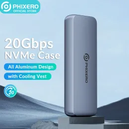 PHIXERO USB3.2 M.2 NVME SSD 20GBPS HAYS mit eingebauter Kühlweste verbessertes Aluminium Typ-C M2 NVME SSD-Gehäuse für PC-Laptop