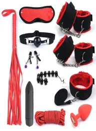 11 Pcs Sex Toys for Woman Adult Games Handcuffs Whip Mouth Gag Rope Silicone Butt Plug Bdsm Bondage Set Bead Anal Plug Vibrators Y3069479