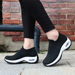 Flats Womens Flats Slip On Shoes for Women Sock Sneakers Platform 2021 Comfortable Soft Ladies Spring Buty Damskie Sepatu Wanita Black