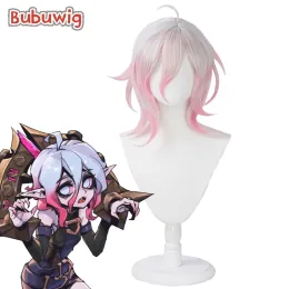 Peruker bubuwig syntetiska hår briar cosplay peruks spel lol briar 40 cm kvinnor medium lång rak vit blandad rosa peruk värmebeständig