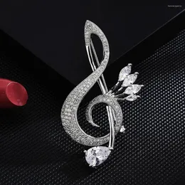 Brooches High Quality Exquisite Zircon Real Gold Plated Musical Note Brooch Fashion Pins Gift Personalized Clothes Suit Dress Accessories