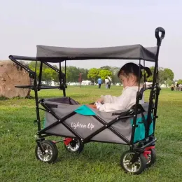 Carrello per attrezzi da esterno pieghevole per bambini e merci Carrello da picnic per campeggio all'aperto di grande capacità Carrello per bambini multifunzione con tettuccio