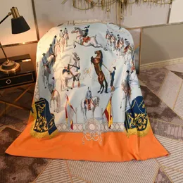 سمان جيد فاخر H Orange Horse بطانية مطابقة وسادة Brocade Velvet بطانية مزدوجة ، بطانية شال متعددة الوظائف ، بطانية السفر ، بطانية الطائرات 150150 سم