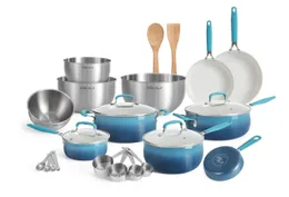 25 Piece Ceramic Nonstick Aluminum Easy Clean Cookware Set Ombre Teal cake pan loaf bakeware 240328