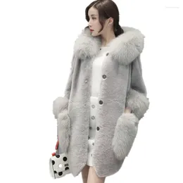 Pelliccia di visone da donna 2024 Cappotto invernale da donna Manteau alto Femme Hiver Giacca con cappuccio con colletto finto Cappotto S-4XL