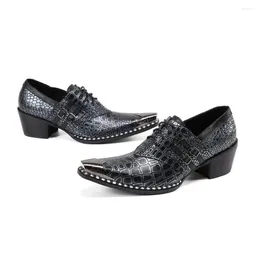 Классические туфли, черные кожаные деловые офисные оксфорды с рисунком крокодила, мужские туфли на высоком каблуке со шнуровкой и квадратным носком