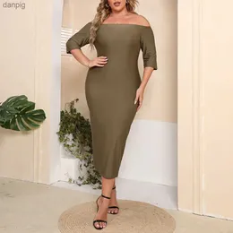 Vestidos sexy urbanos plus size sólido fora do ombro bodycon vestido longo mulheres verão 3/4 slve moda magro casual senhoras curva maxi vestido tamanho grande 4xl y240402