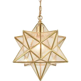 Iluminação pendente estrela Moravian de latão DAYCENT com vidro semeado - luminária suspensa elegante de 13 1/2 polegadas para cozinha e sala de jantar