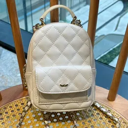 24c Leather Diamond Plaid Women's Mini Small Schoolbags Beautiful Hanging Backpack Metal Double Chain Shoulders Armpit Large Capacity Handbags Makeup Bags 19cm