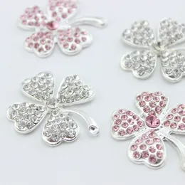 Silver Rhinestone Four-Leaf Clover Flower Mobiltelefon Beauty Sticker Diamond Hole Shoes Handgjorda dekorativa DIY-legeringsmycken Tillbehör