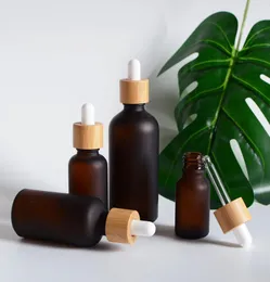 15100ml Natural Bamboo Wooden Dropper Bottles Matte Amber Glass Offical حاويات المعالجة الجمال Makeup Cosmetic Packa8158126