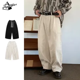 Vintage kadife pantolon erkekler kadınlar düz renk geniş-bacak kalınlaşmış rahat pantolonlar Japon çok yönlü gevşek kargo pantolon bahar unisex 240323