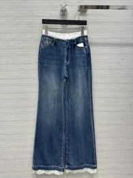 سراويل سراويل جينز للسيدات تصميم الدانتيل بنطلون مستقيم النسخة الخياطة ثلاثية الأبعاد الأزياء غير الرسمية 2024 الصيف النمط 0403