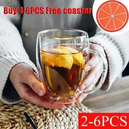 2-6PCS podwójna ściana przezroczystą filiżankę kubek kawy Drink Kubek Wysoka borokrzemowe szklane napoje odporne na ciepło biuro gospodarstwa domowego 240319