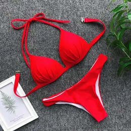 Kvinnors badkläder vikta bikini Hårpackade baddräkt Kvinnor Bikinis Set Topp 2024 Sexig solid strandkläder Kvinnlig tvådelad baddräkter