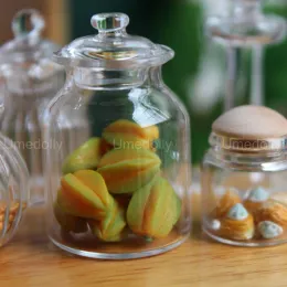 1:12 Skala Miniaturowa Dollhouse Glass Canister Mini Cookies Candy Jar na BJD OB11 Doll Kitchen Play Food Toy Akcesoria
