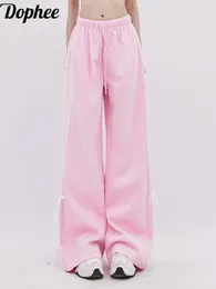 Pantaloni da donna Dophee Pantaloni sportivi sportivi rosa originali per donna Primavera Dopamina Fasciatura Arco Casual Gamba larga Pantaloni lunghi per ragazze dolci